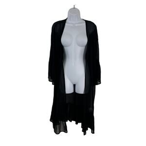 Free Press Black Sheer Swim Coverup – Silky Open Front – One Size